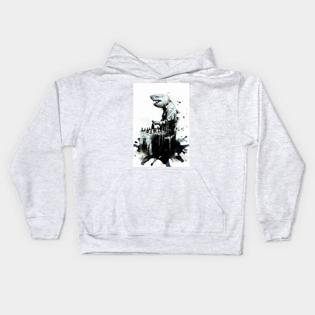 Shark Playing Chess Kids Hoodie by TortillaChief